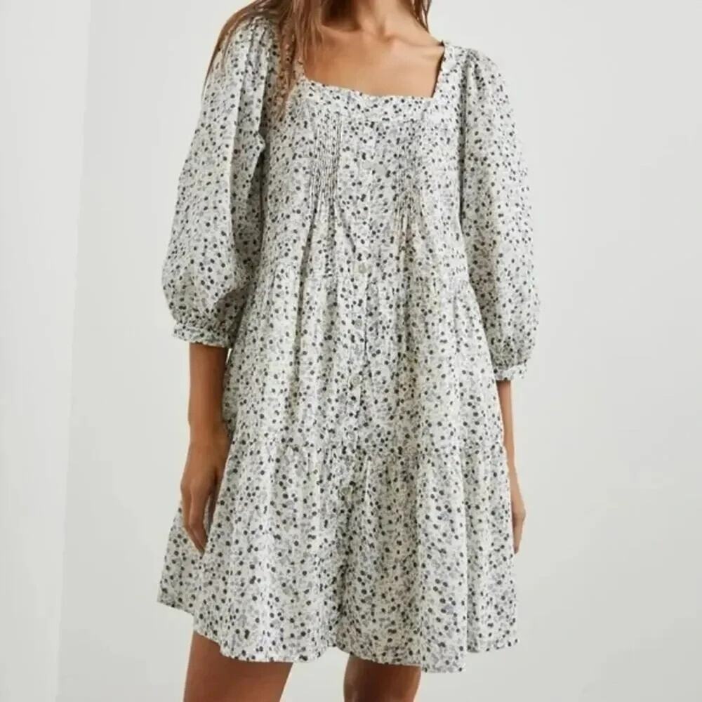 Rails Pippa Watercolor Buds Mini Dress Sz Medium Floral Puff Sleeves CottageCore
